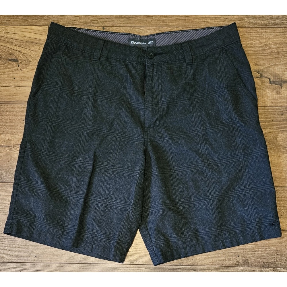 O'Neil Golf‎ Shorts Mens 36 Flat Black/Gray Plaid Chino Stretch Active Casual